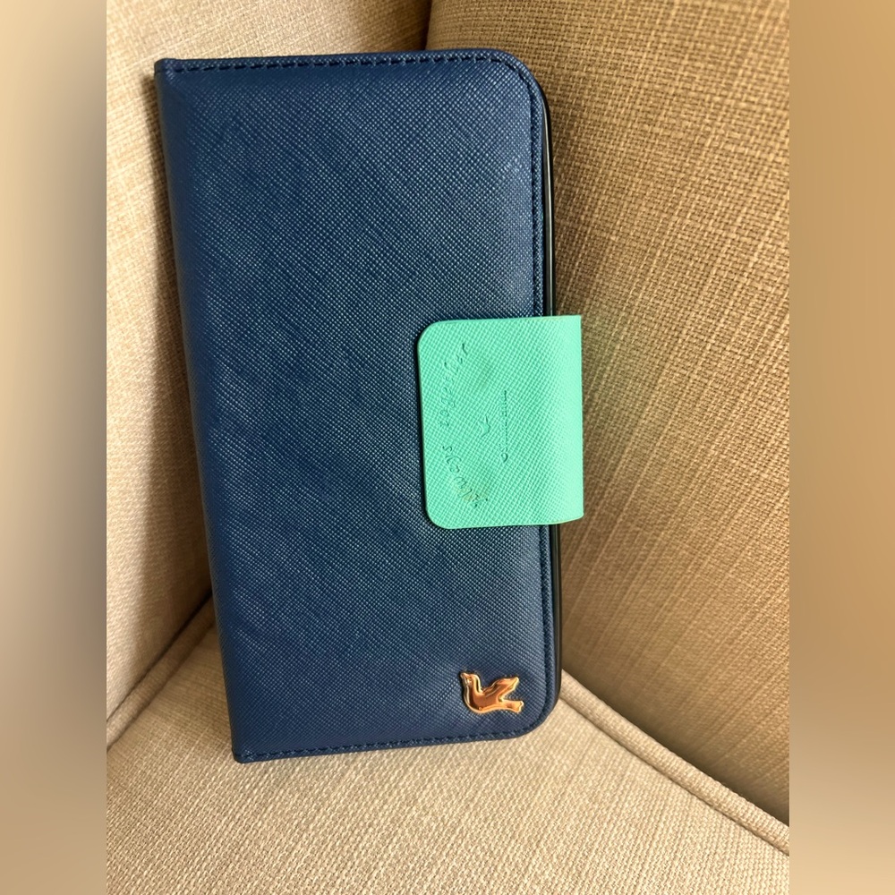 Hilda Phone Case/Wallet in Navy Blue & Aqua.